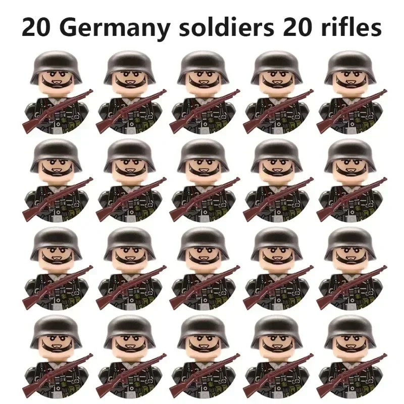 20-teiliges WWII Militär-Actionfiguren-Bausteinset Alliierte Streitkräfte Armeemänner Soldaten Multipack Kampfpaket Modellspielzeug Geschenk – Detail 14
