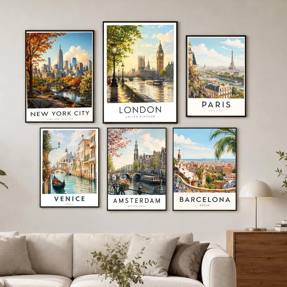 Romantic City Escapes Poster Wall Decor Self-Adhesive Aesthetic Modern Vibe Stylish Gift Friends Using Living Room Bedroom