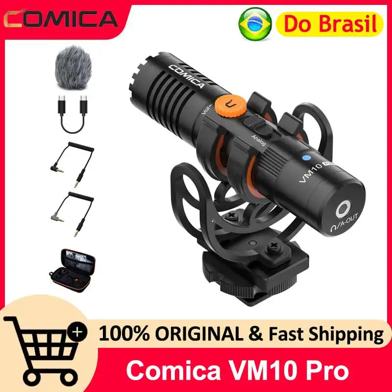 【Do Brasil】Comica VM10 PRO 미니 샷건 마이크 안드로이드 아이폰 DSLR 카메라용 쇼크 마운트가 있는 온카메라 마이크로폰 Gopro