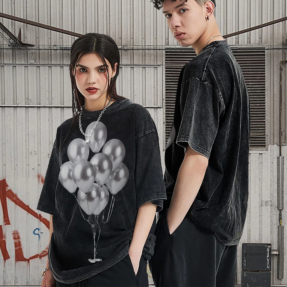 

Graphic Tees Silver Round Balloons Tee Premium Cotton High Quality Oversize Washed Tee Balloons Design, Retro Y2K Style