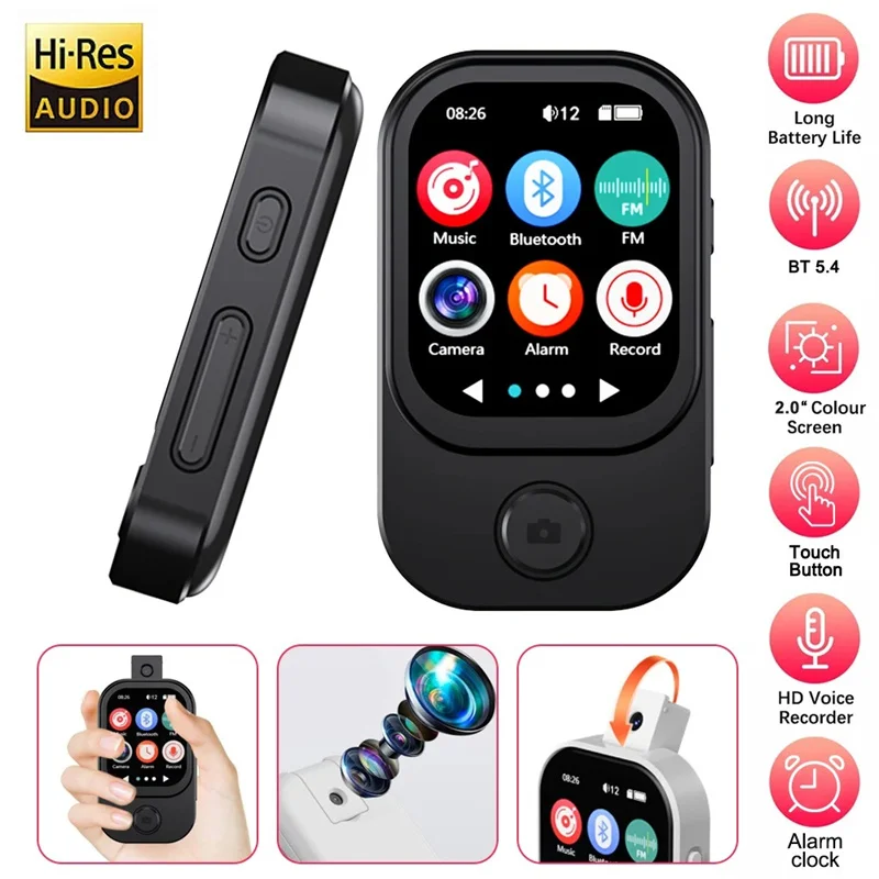 

Camera MP3 MP4 Music Player with Bluetooth5.4 HiFi Walkman Full Touch Screen With Speaker Recorder Camera Video Player FM/E-book