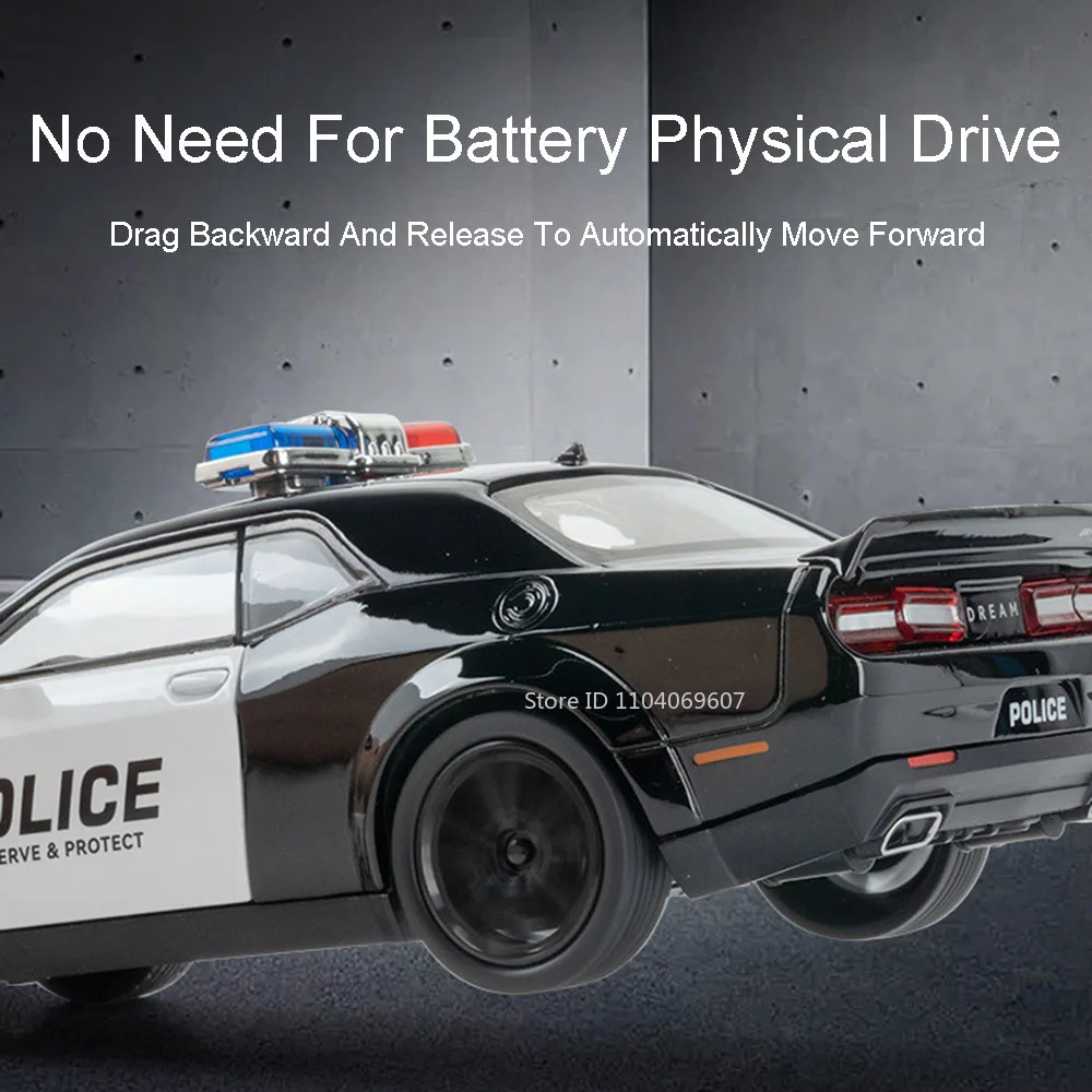 1:22 チャレンジャー SRT パトカーモデルおもちゃ金属ダイキャストプルバックサウンドライト 4 ドアオープン車両男の子の誕生日プレゼント