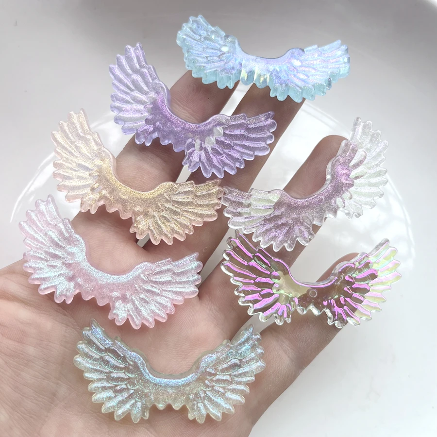 6pcs 55mm*25mm new cute mini cartoon angel wings with resin flat back round ornaments jewelry making hair accessories