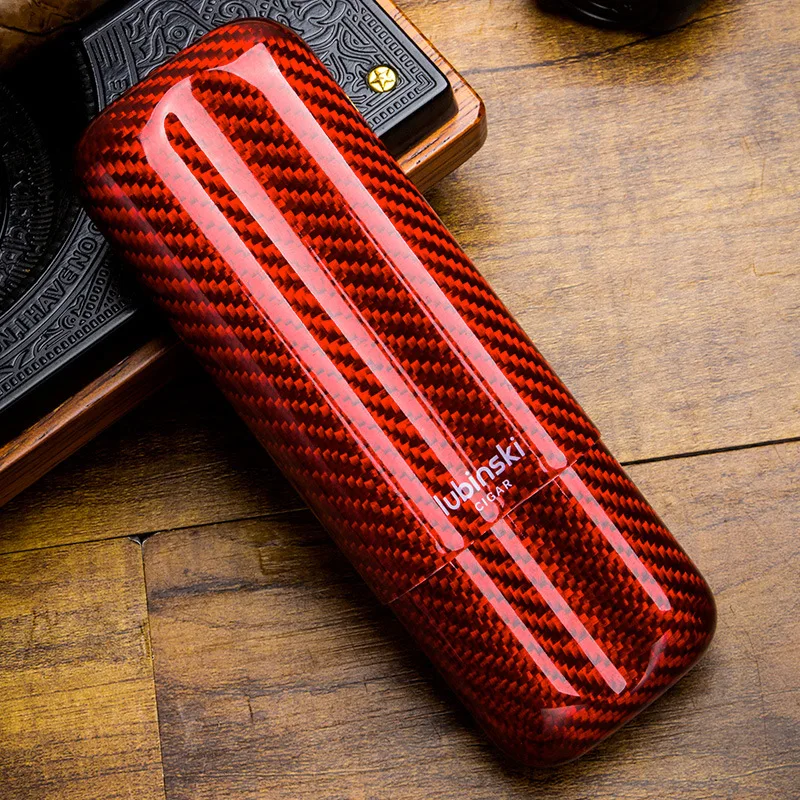 LUBINSKI-Portable Forged Carbon Fiber Cigar Tube, Colorful Travel Case, CE-026, 2 Cigars