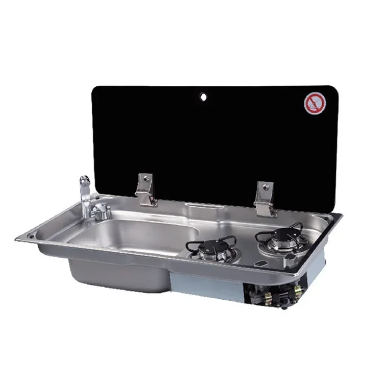 

Hot Sales RV Cooker Gas Built-in 2 Burner Camping Gas Stove With Sink With Lid