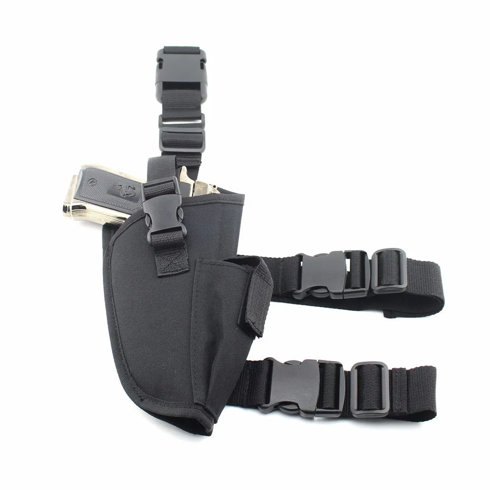 Adjustable Tactical Hunting Drop Leg Gun Holster Dual Strap Leg Thigh Holster Bag with Small Magazine Pouch for Glock