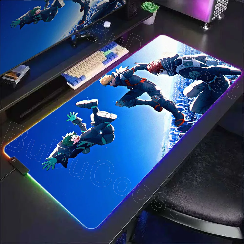

RGB Mousepad LED My Hero Academia Glowing Mouse Mats HD Rubber Gaming Computer with Backlight Pc Gamer Keyboard Anime Mouse Pad