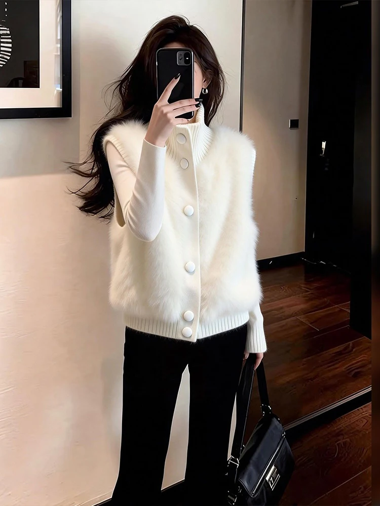 

Ladies' Spring New Sle Plu Sweater Coat Casual Loose Feeling Stand Collar Button Design Comfortable Soft Wind Simple Design