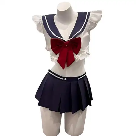 Ladies' Sexy Lingerie Sexy College Style Mini Skirt Uniform Pure Desire Hollow JK Seductive Pajamas Spicy Girl Sailor Suit