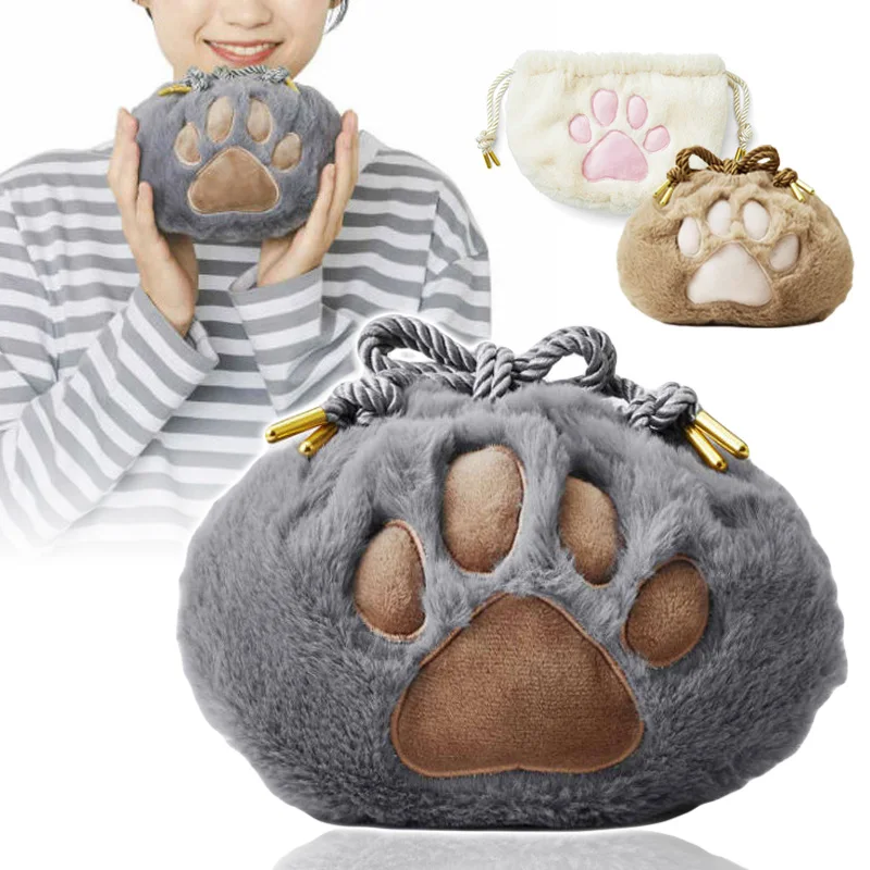 

Plush Cat Paw Storage Drawstring Cosmetic Bag Travel Portable Women Makeup Bag Fashion Cute Cat Paw Toiletries Organizer