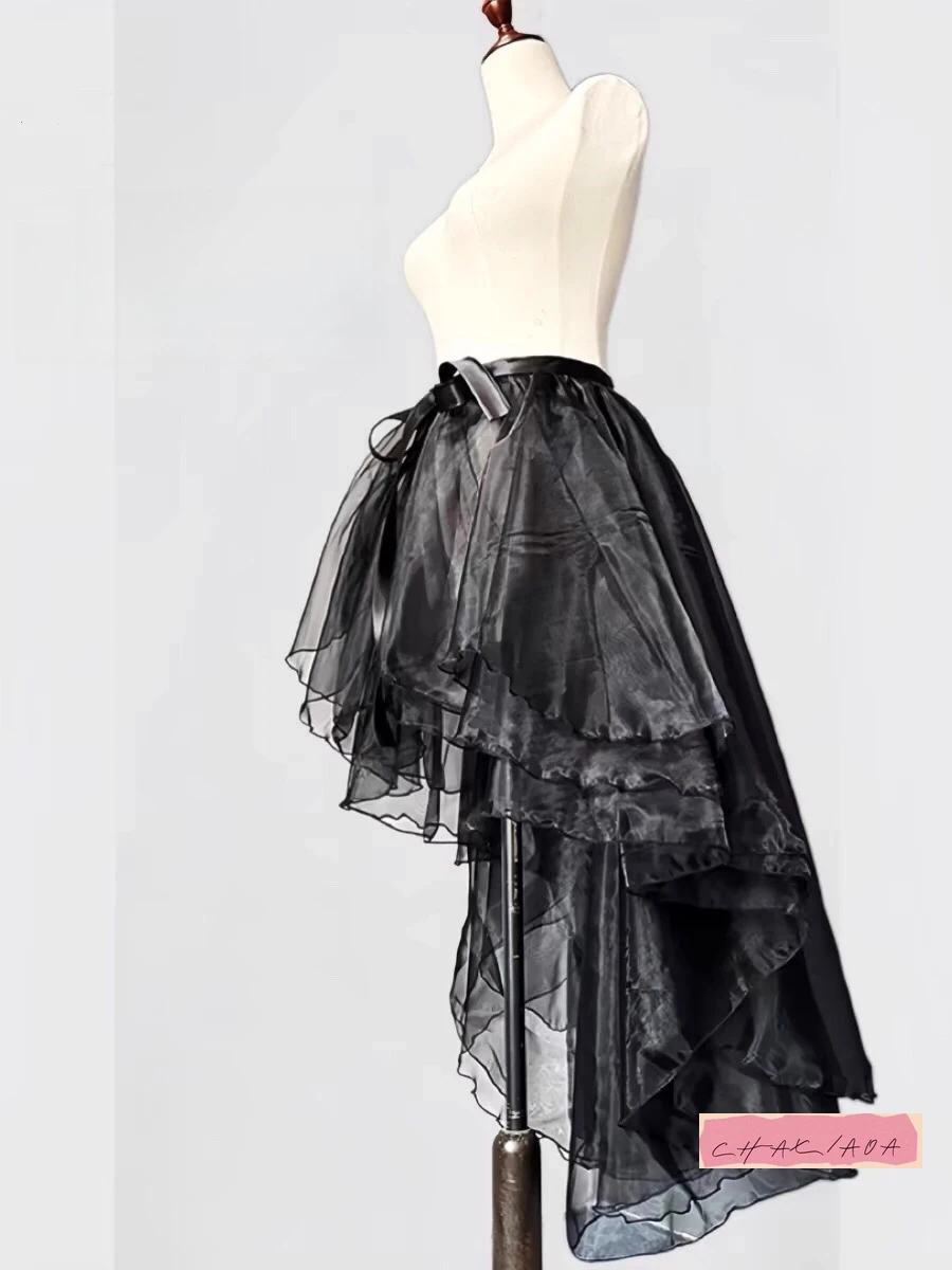 Textura de vidro lolita estilo balé dança gaze saia de uma peça grande pêndulo malha avental médio e longo com arrastando