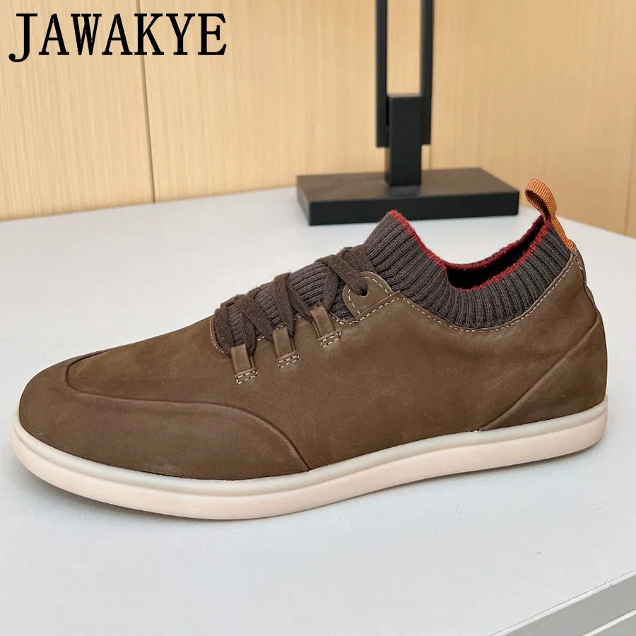 2024 Brand New Designer Autumn Suede Leather Shoes Men Casual Sneakers Round Toe Thick Sole Solid Color Flat Shoes For Men