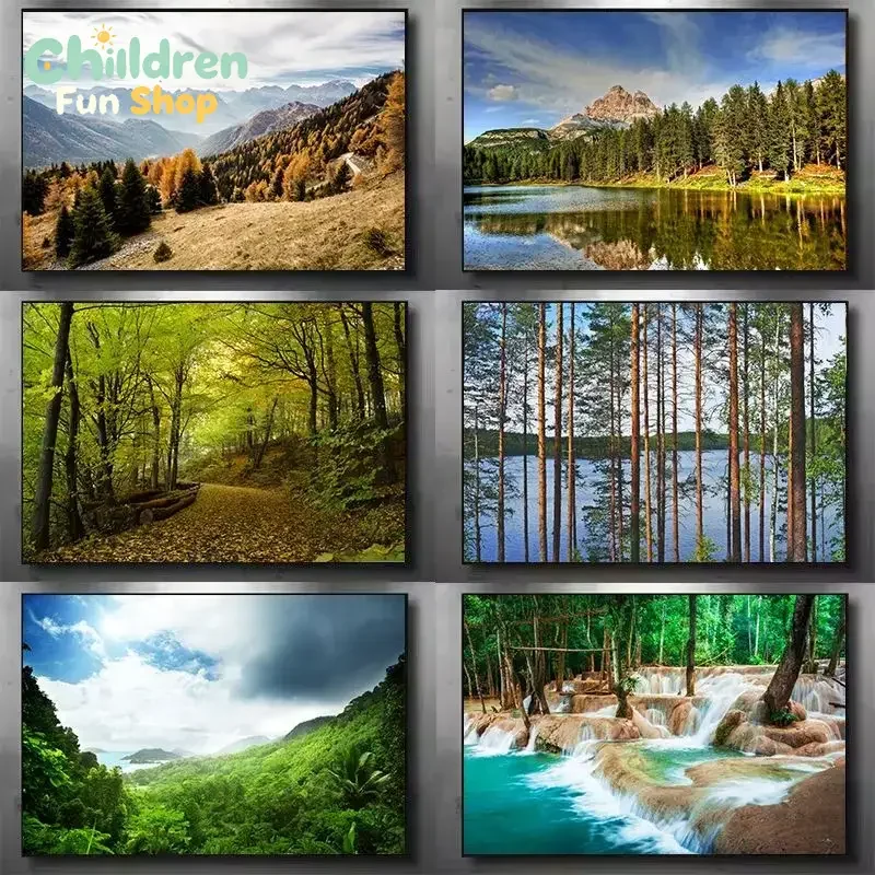 5D DIY Diamond Painting Dark Green Forest Fog Mountain Landscape Nature Art Print Waterproof Home Living Room Bedroom Bar Deco