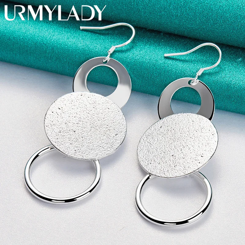 

URMYLADY 925 Sterling Silver Matte Round Earrings For Women Wedding Engagement Party Fashion Jewelry