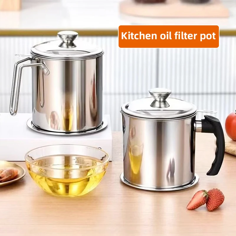 

Obelix Kitchen Oil Strainer Pot Leak Proof Bottle Filtering Stainless Steel Frying Bacon Fat Oil Storage Container Tank Filter