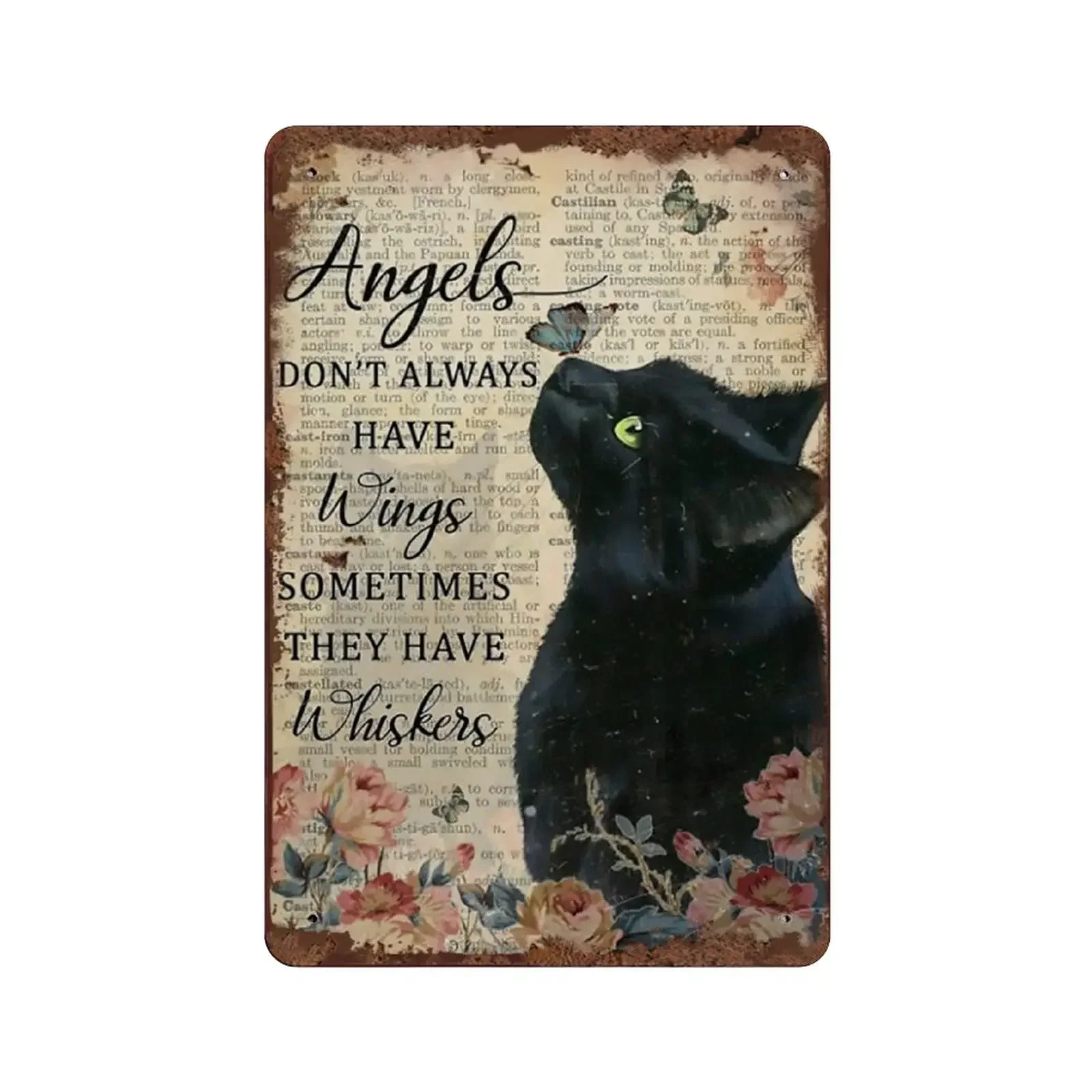 

Angels Don't Always Have Wings Sometimes They Have Whiskers Tin Sign Vintage Floral Black Cat Cat Lovers Gift Vintage