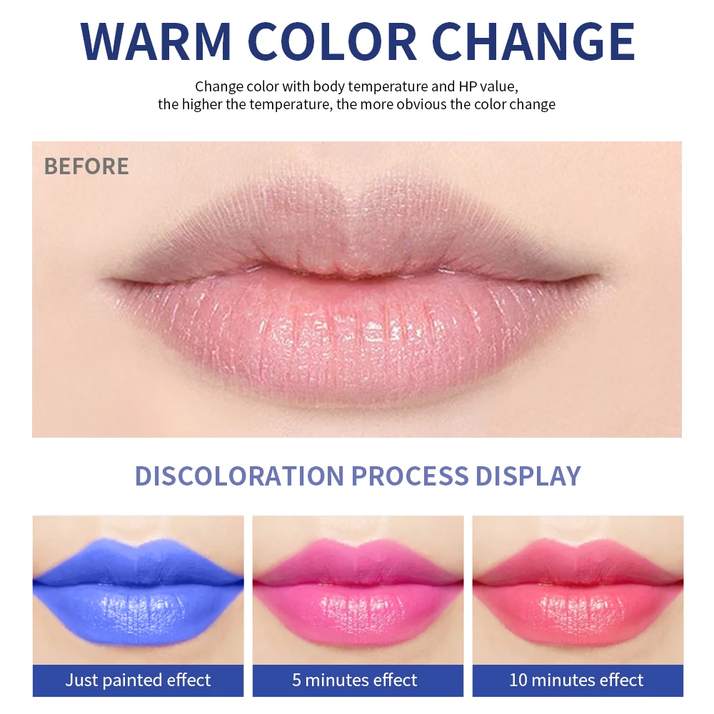 1PCS Waterproof Blue Rose Lipstick Temperature Color Changing Lip Moisturizing Balm Female Makeup Sexy Lip Gloss Shiny Lipstick