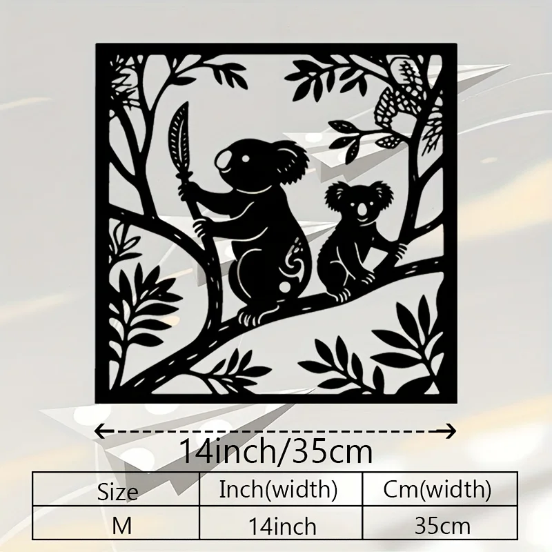 2D Flat Koala Eucalyptus Iron Wall Art Retro Wildlife Metal Silhouette Indoor Outdoor Living Room Patio Australia Day Gift Decor