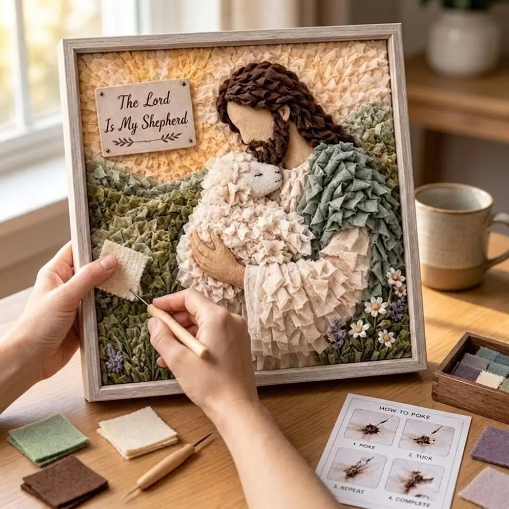 Christian Themed 3D Christian Fabric Poke Art Kit Religious Faith Cross Religious DIY Craft Supply Kit Educational Wall Hanging