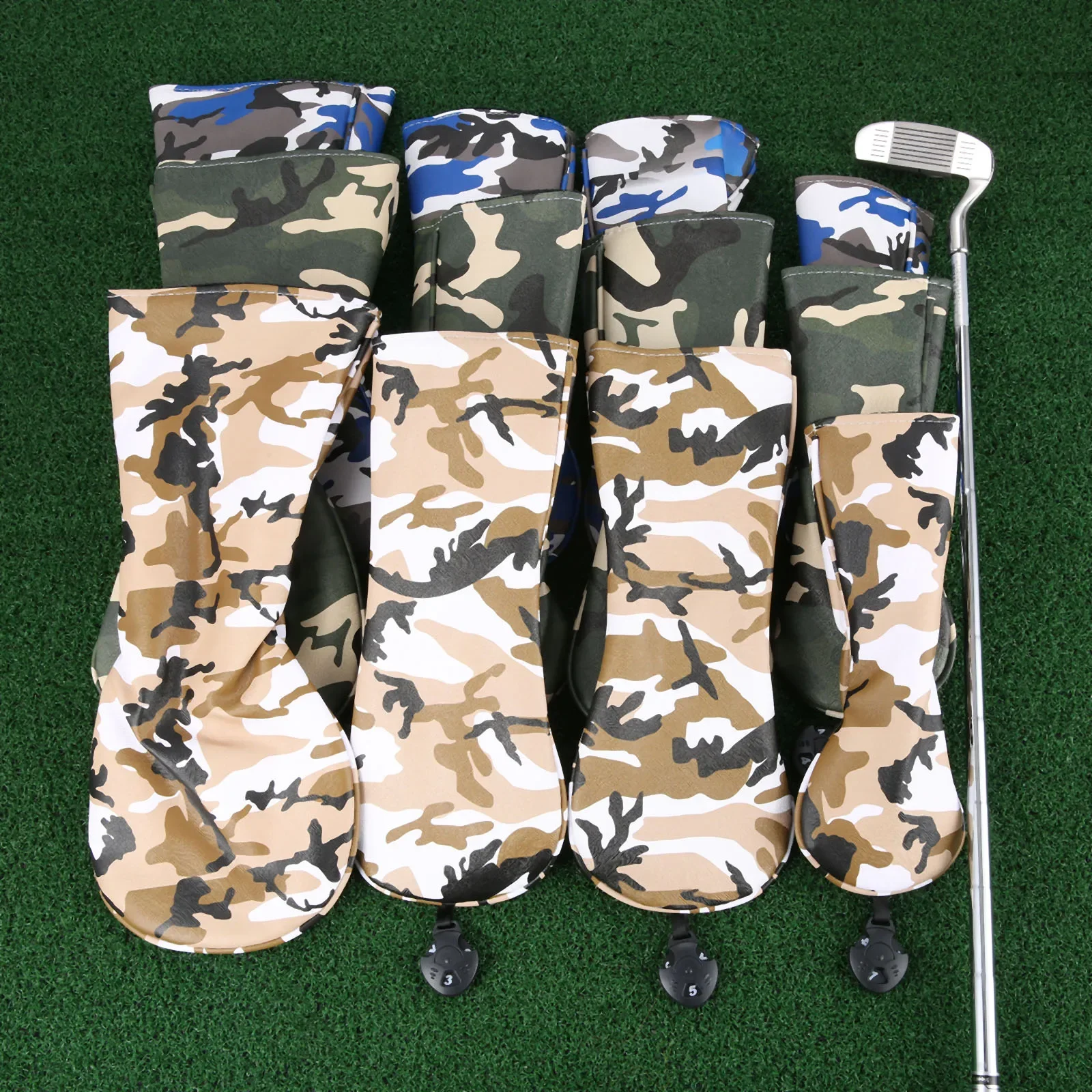 4Pcs Waterproof PU Leather Golf Club Headcover Set No. 1, 3, 5, UT Professional Golf Wood Driver Club Heads Cover Protector