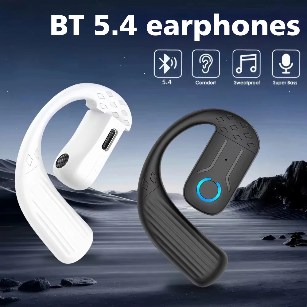 Wireless Bluetooth Earphones For Single Ear Wearing Earhooks Headset Rotatable 180 Earbuds Touch Control Business Earphones