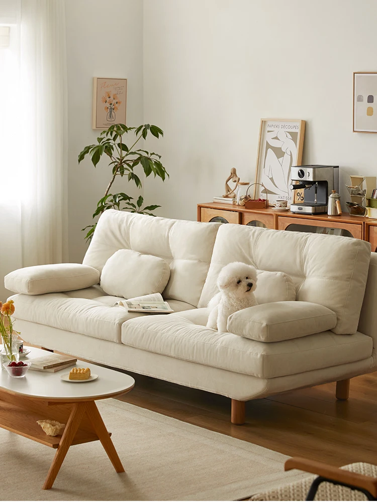 Cloud sofa living room, solid wood, small apartment, cream, high backrest, detachable and washable, technical fabric