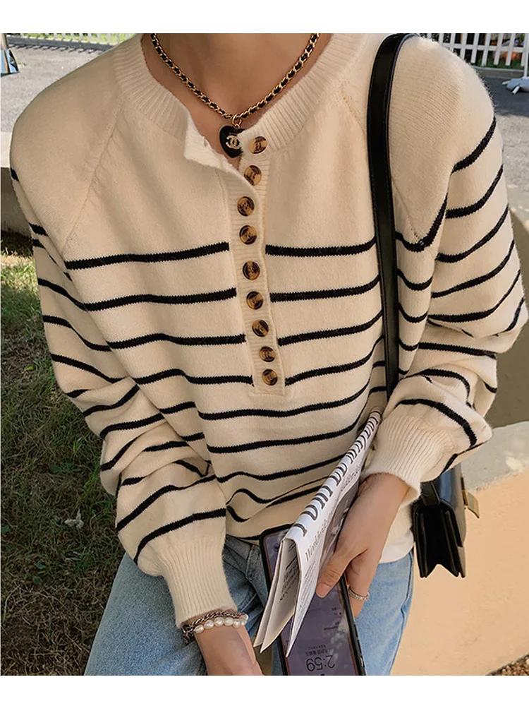 Autumn Casual Loose Long Sleeve Women's Sweaters New Fashion Striped Thin Pullovers Jumper Knitted Sweater Women Bottoming Tops