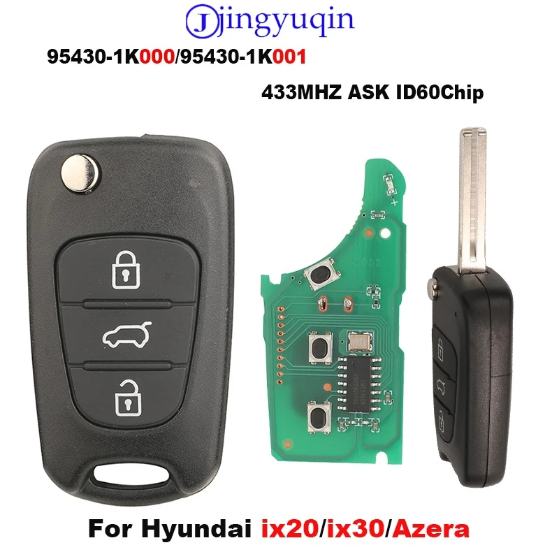 Jingyuqin リモート新車キーシェル制御ヒュンダイ ix20 ix30 アゼラ 95430-1K000 95430-1K001 433Mhz ASK ID60Chip