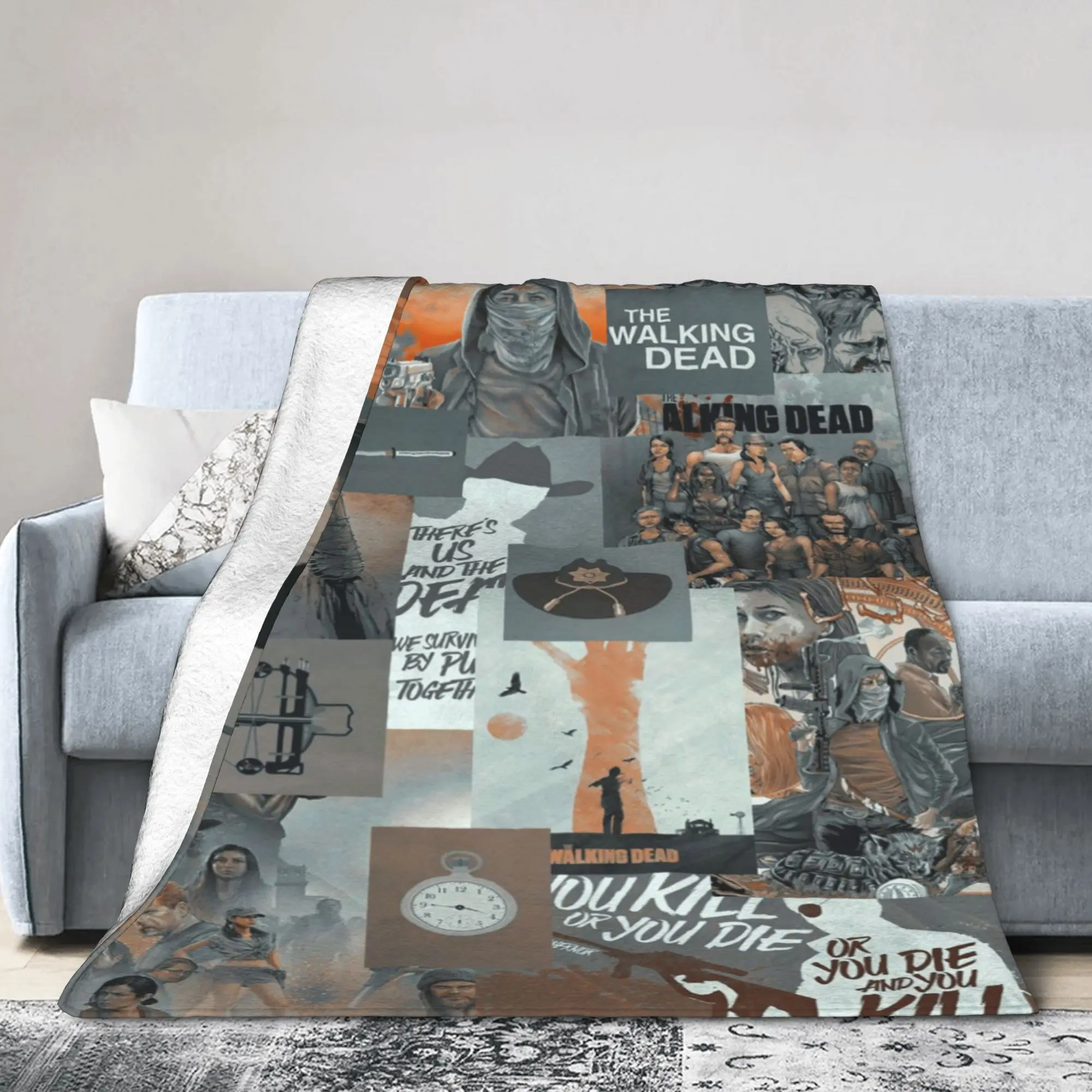 The Walking Dead Vintage Knitted Blanket Velvet Horror Movie Rick Grimes Daryl Dixon Warm Throw Blankets for Car Sofa Bed Rug - view 2