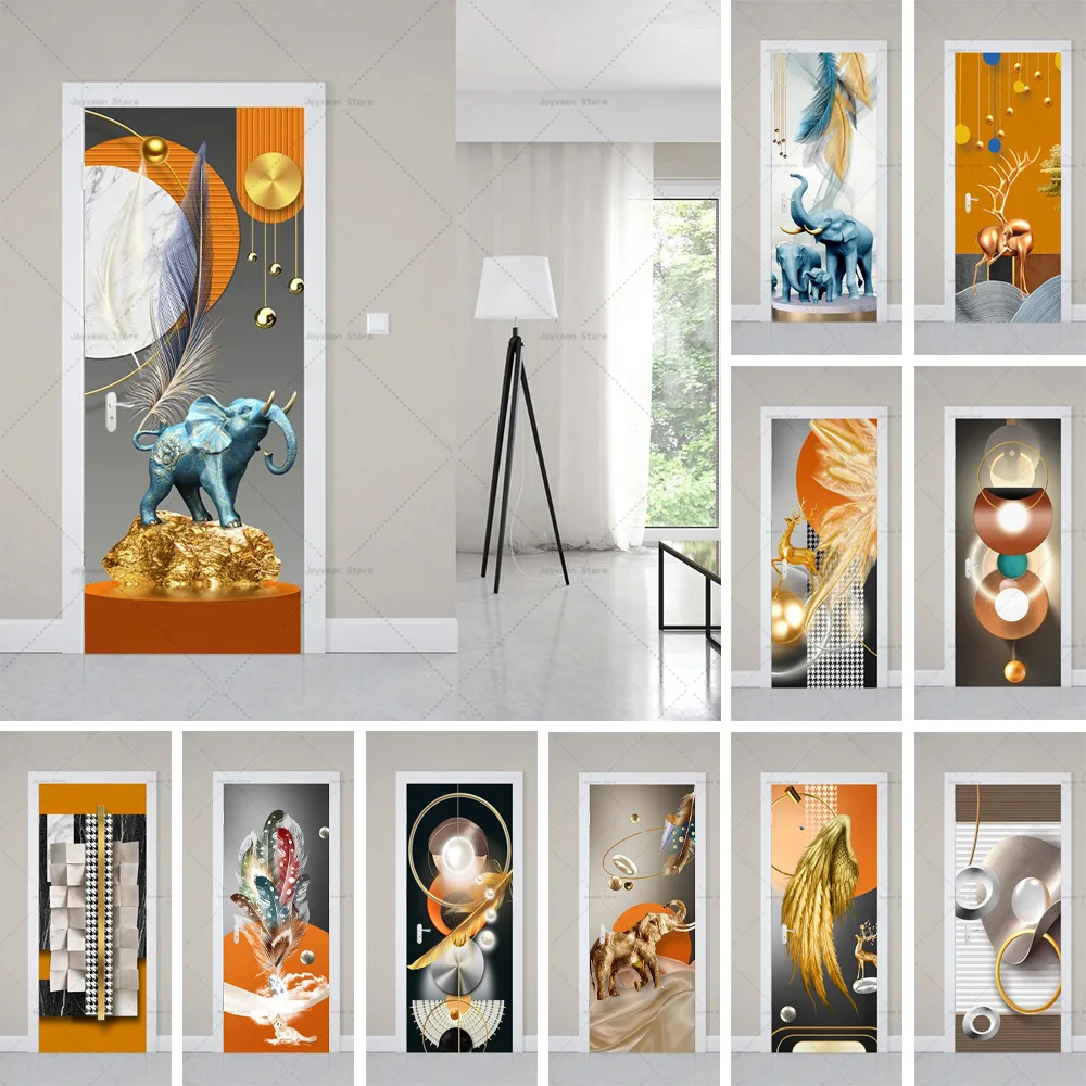 Light Luxury and Simple Style Whole Door PVC Mutual Sticker Self-adhesive Poster Modern Simple Style Decorative Wallpaper