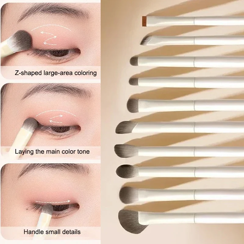 8/10Pcs Porcelain Cloud Eye Makeup Brushes Set Ultra Soft Detail Eyeshadow Blending Eyeliner Brow Brush Kit for Beginners Travel