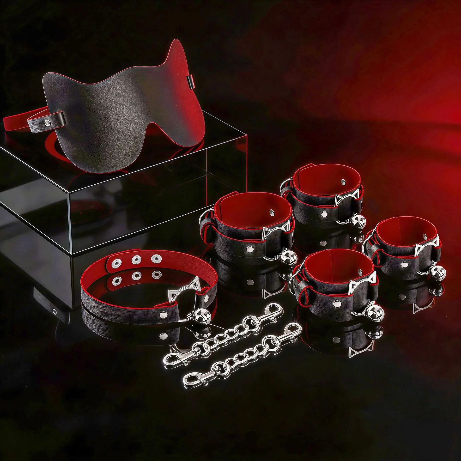 Kitten Play Set BDSM Bondage Gear Cat Mask Choker Collar with Bell Handcuffs Ankle Cuffs Slave Role Play Sex Toy for Women view 4