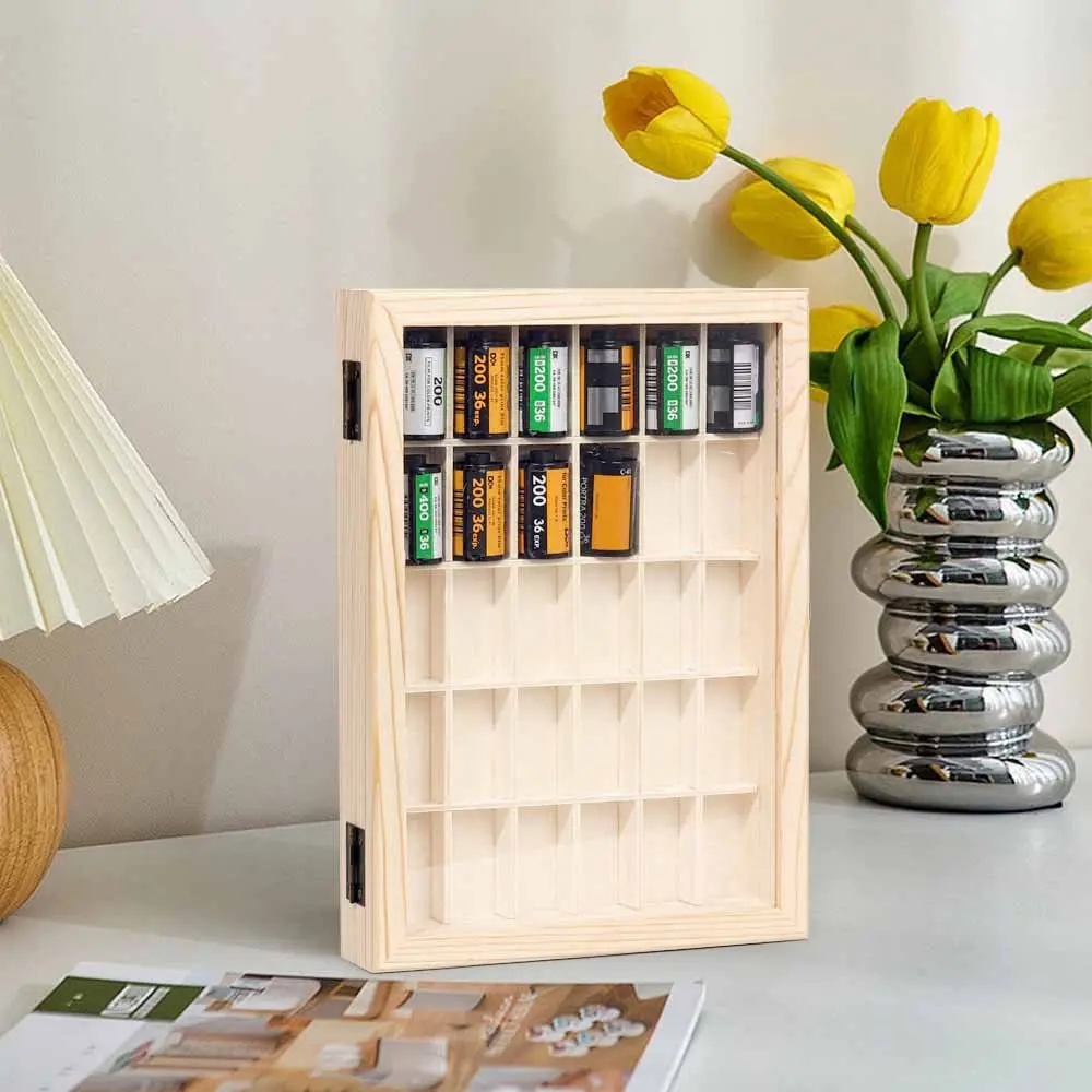 30/48 Grids 135 Film Cassette Wooden Storage Box Dustproof High-capacity Display Case Suitable For Kodak Fuji Storage Box