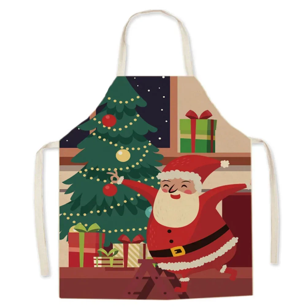 Father Christmas Cartoon Print Apron Creative Cute Pattern Home Kitchen Apron Men Women Home Cleaning Tools Children Anti-dirty