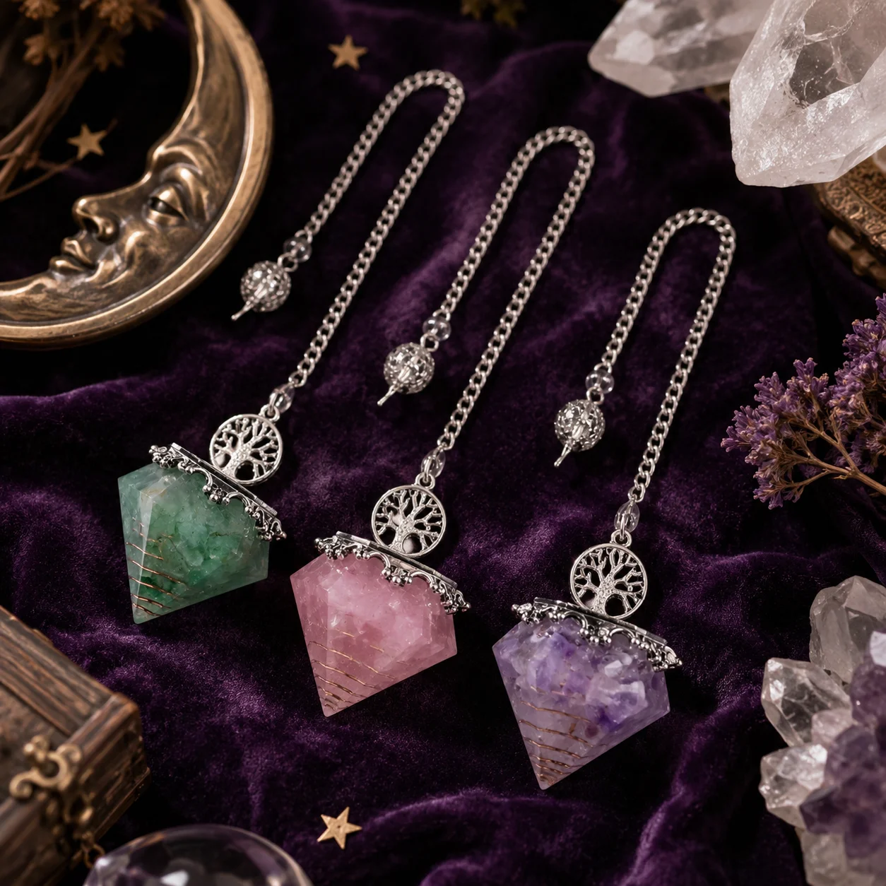 3/5/10pcs Crystal Pendulum Necklace Natural Stone Dowsing Pendant Amethyst Rose Quartz Healing Jewelry Spiritual Gift For Women