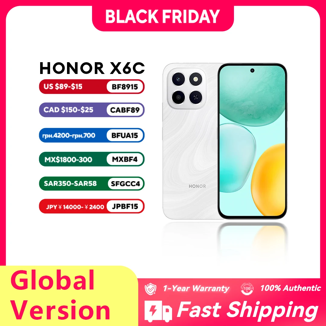 النسخة العالمية Honor x6c NIC-LX2 MediaTek Helio G81 Ultra 6.61 &quot;1604*720 TFTLCD 50MP + 5MP 5300mAh 35w 2 Nano SIM Card NFC