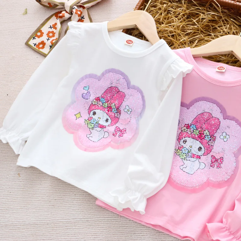 Kuromi My Melody อะนิเมะ Kawaii MINISO เสื้อแขนยาวน่ารัก Cinnamoroll เด็กเสื้อยืด Hoodie เสื้อผ้าของขวัญเด็ก