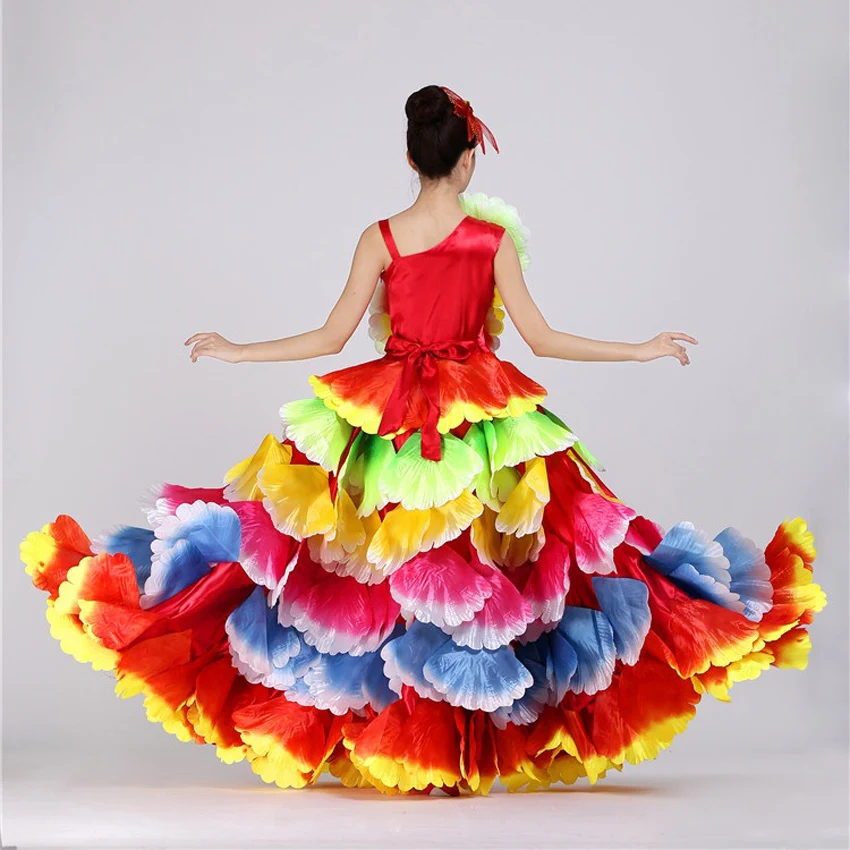 360องศา/หลา Plus ขนาดผู้หญิงสเปน Flamenco ชุดกลีบดอกไม้ Maxi ยิปซีสาวเวทีงานฝีมือเปิดเครื่องแต่งกายเต้นรำ