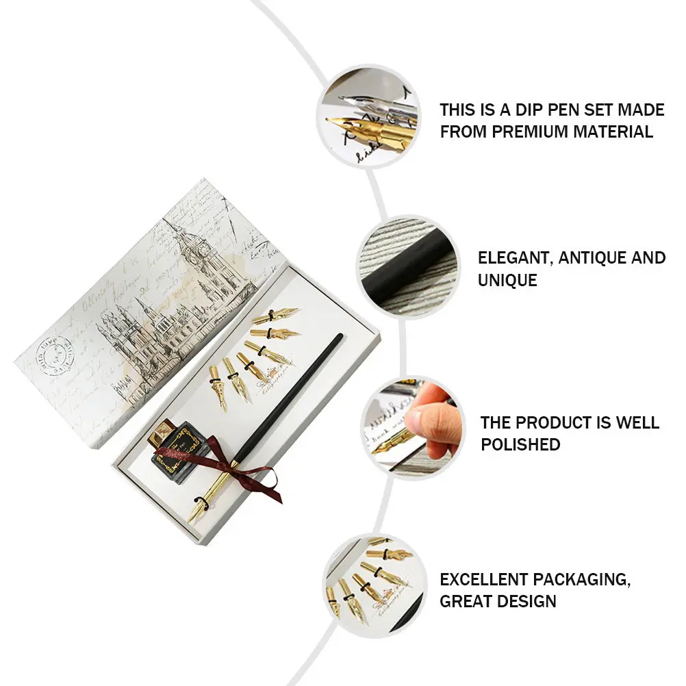 

1Set Retro Dip Pen Set Premium Calligraphy Pens Writing Tools Creative Signature Ink Gift for Art Practice Drawing