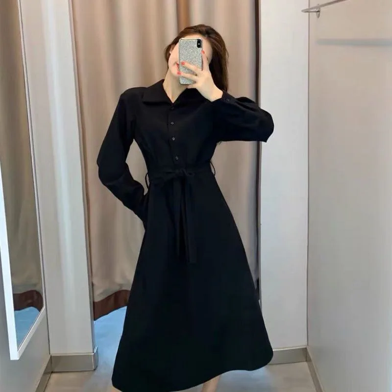 

Early Spring Spring 2025 New French Art Students Wear Matching Sense Small Long Sleeve Black Dress Women