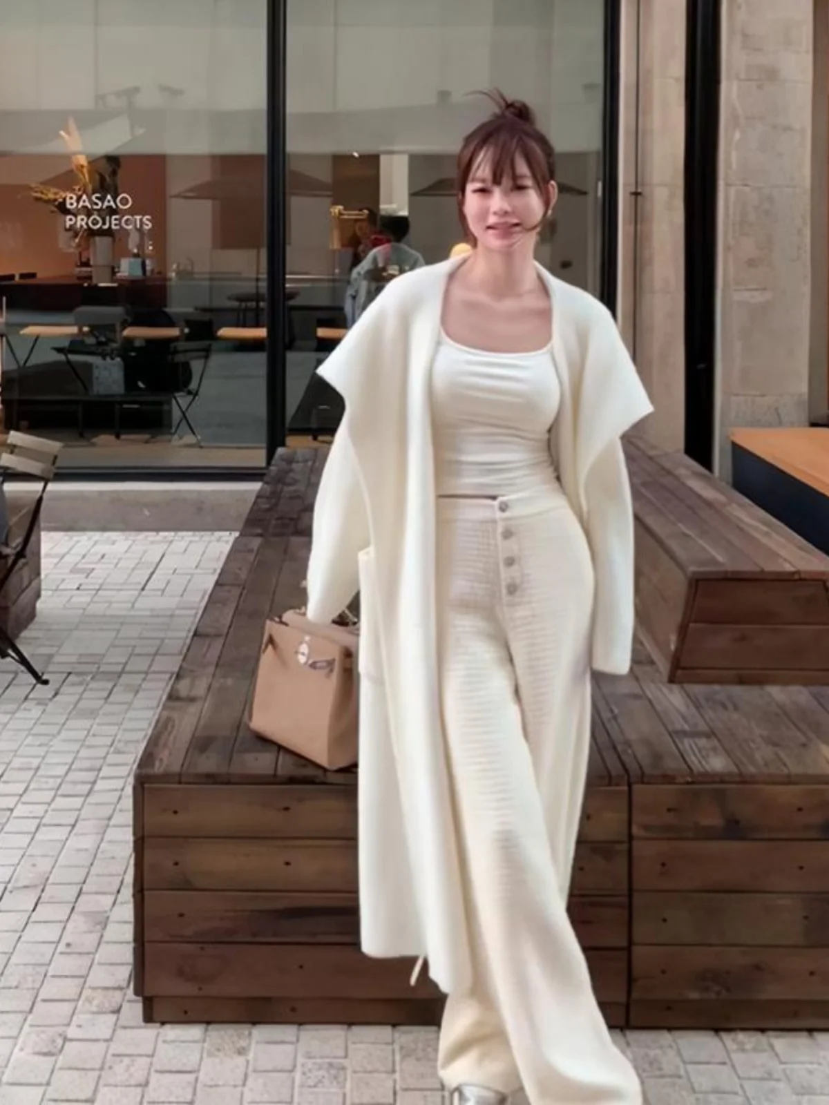 

Loose Knitted Sweater Coat Korean Sle Sweet Girl Lazy Rich Feel Warm Fce Large Collar Belted Open Cardigan for Women