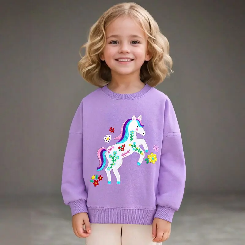 

Little maven 2025 Autumn Children's Clothing Cartoon Unicorn Girls Sweatshirt Kids Costumes Baby Girls Long Sleeve Princess Tops