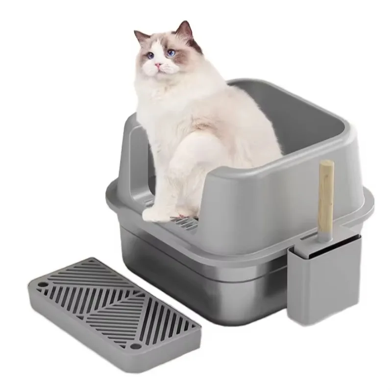 Thickened Semi Closed Stainless Steel Plastic Cat Basin Anti Splash Leak Proof Easy Clean Pet Toilet