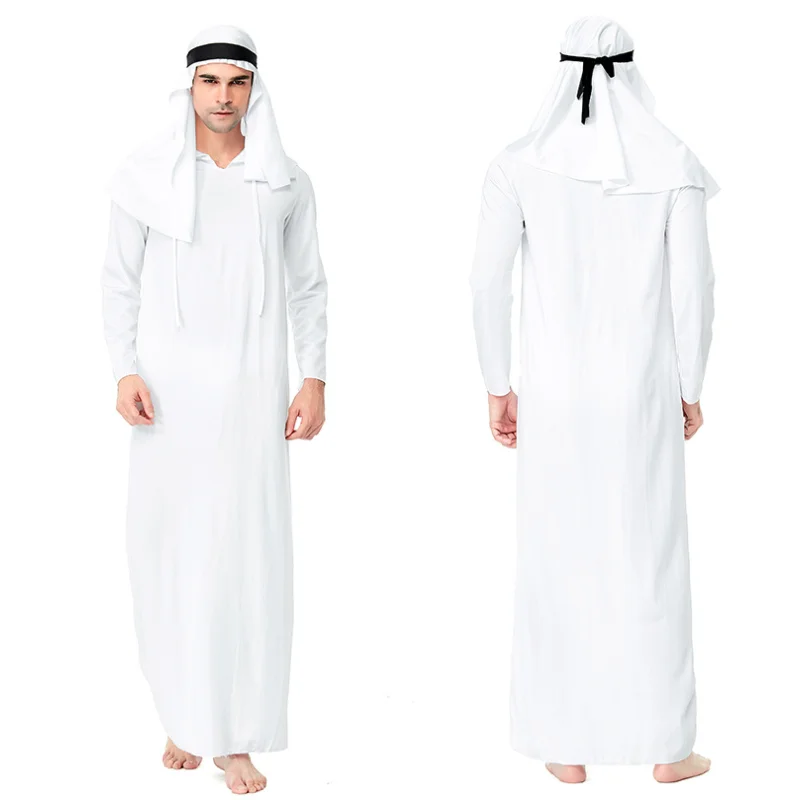 Medio oriente uomini adulti arabo arabo Costume da sceicco abito bianco carnevale di Halloween abito arabo capo principe Costume Cosplay 2024