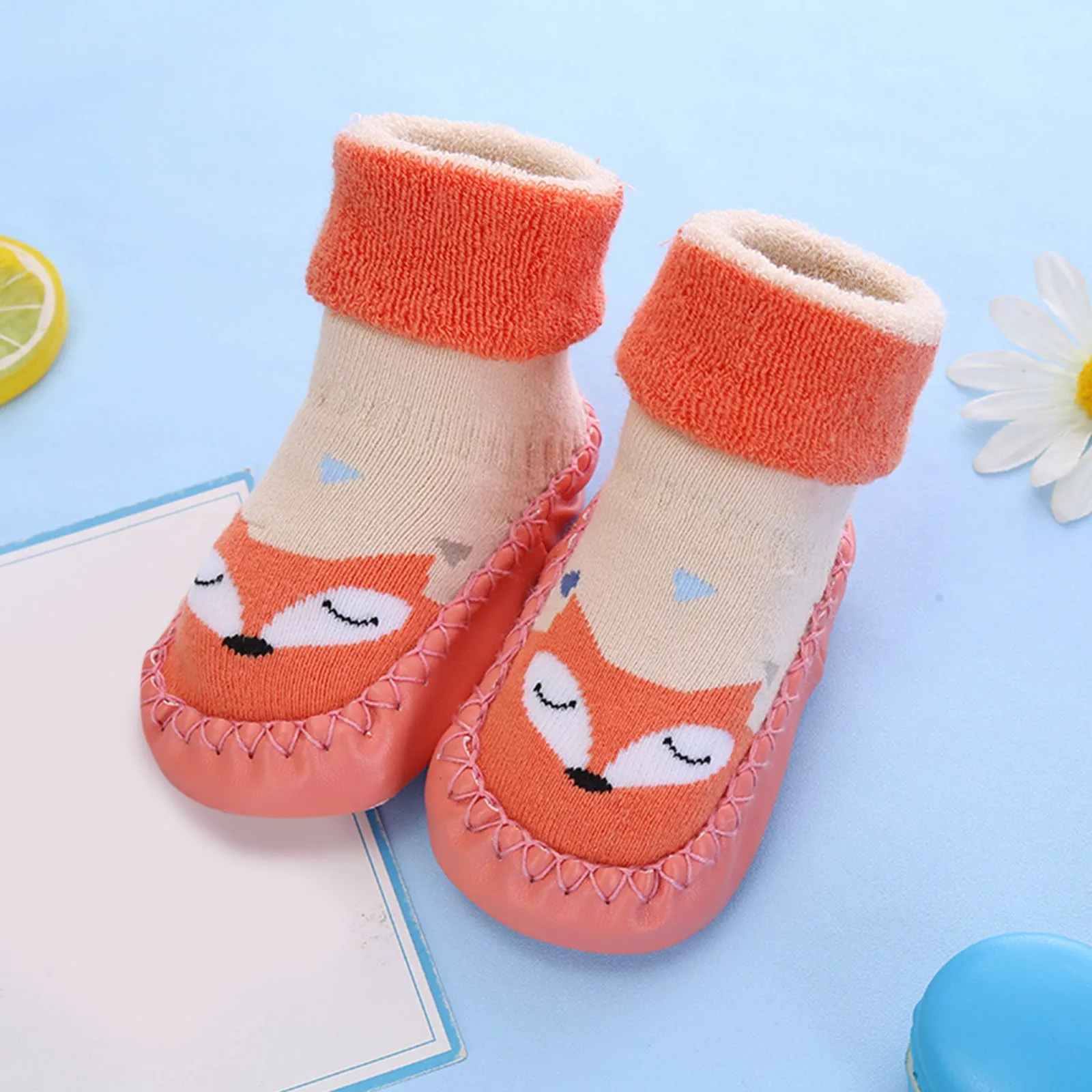 Baby Boys Girls Shoes Toddlers Non-Skid Indoor Kids Terry Thickening Slipper Warm Cartoon Casual Children Cotton Knitted Shoes