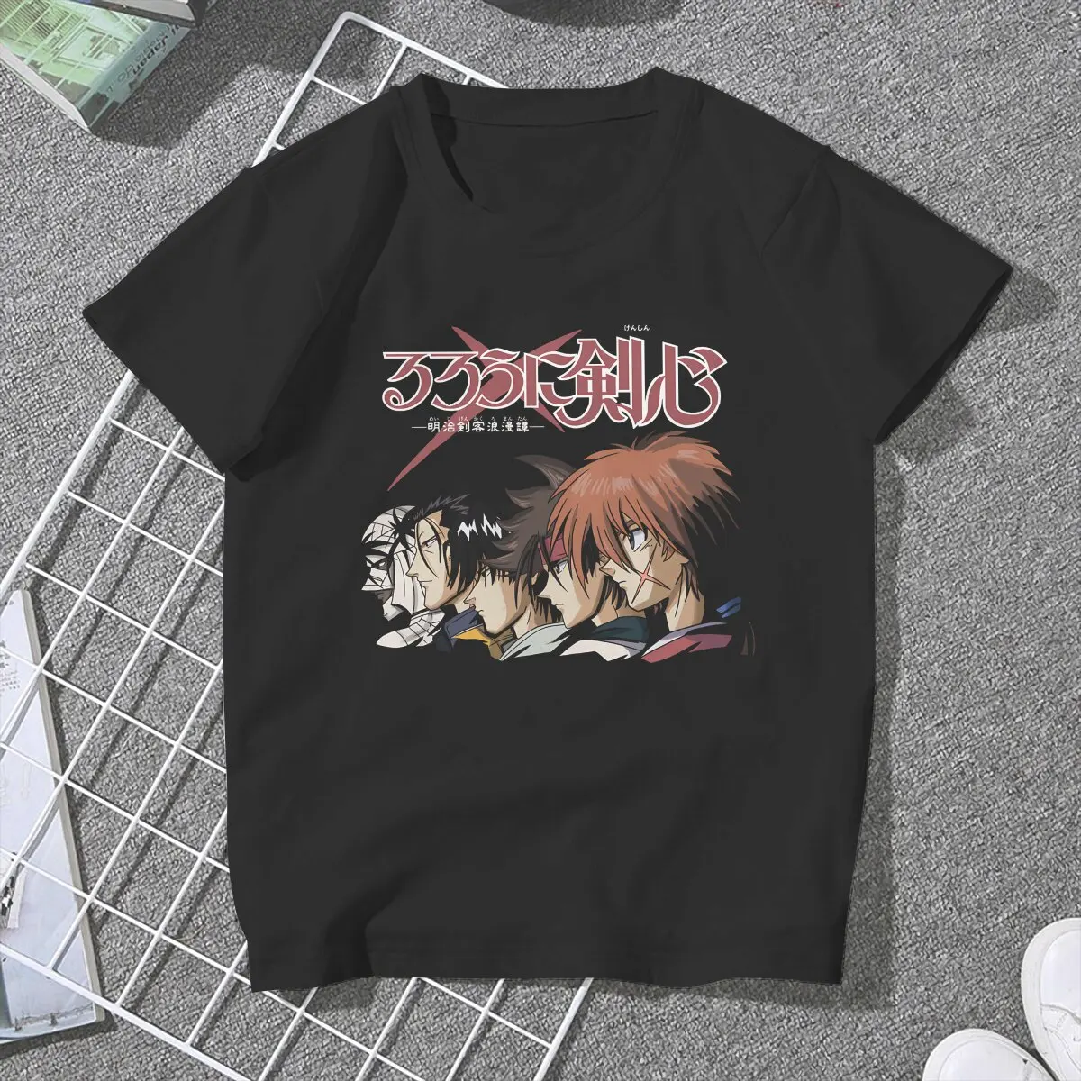 Popverse Samurai X Black Women Clothing Rurouni Kenshin Manga Graphic Female Tshirts Vintage Grunge Loose Tops Tee