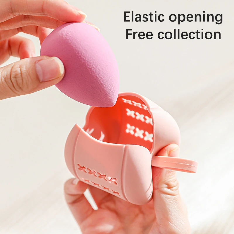 ポータブルシリコン収納バッグ,メイクアップスポンジ,エアクッション,ボックス,美容卵,透かし彫り,吊り下げデザイン,旅行