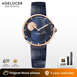 AGELOCER orologio astronomico originale orologio da donna in oro di lusso orologio al quarzo con fasi lunari regalo di compleanno per le donne