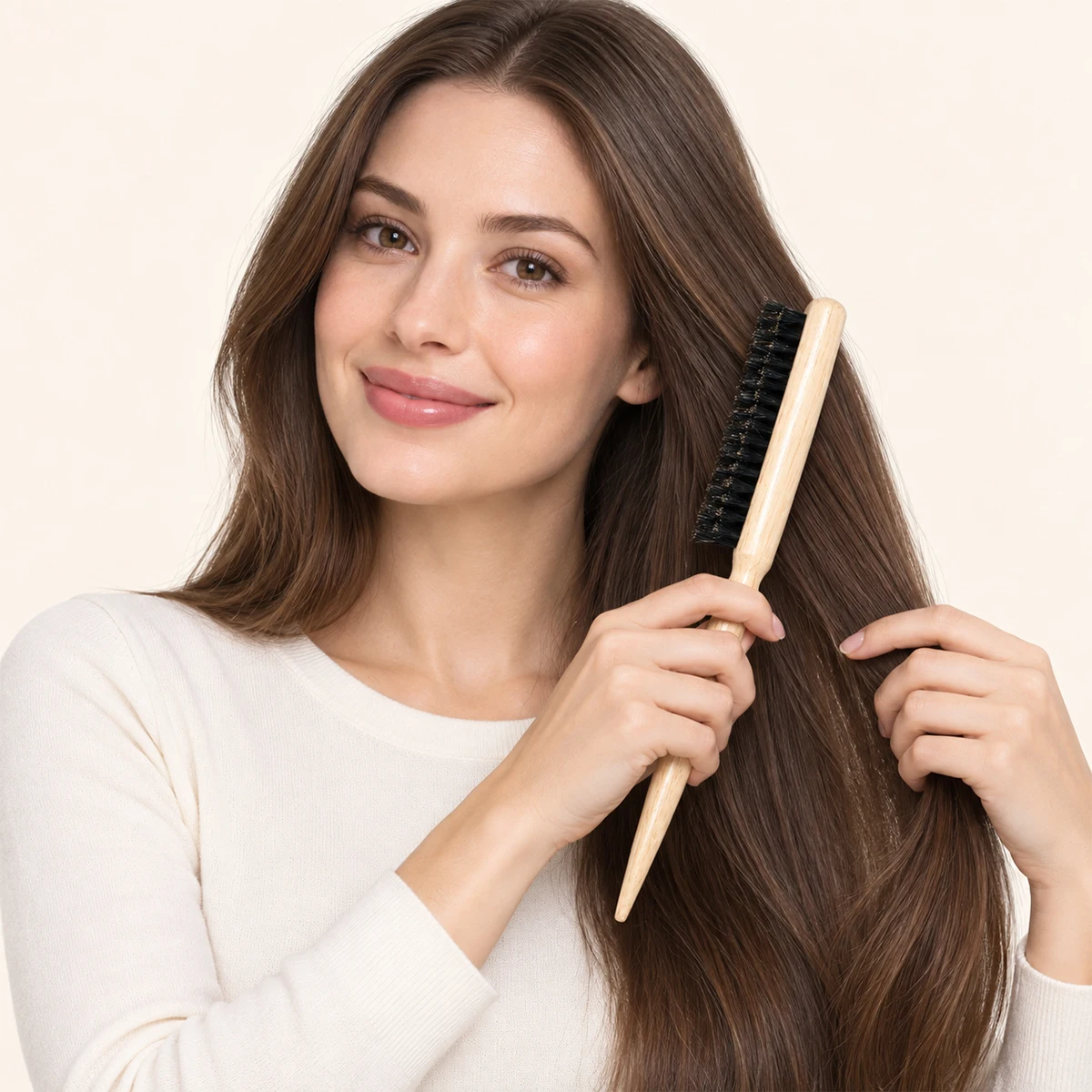 3-Row Wooden Fiber Pointed Tail Comb Detangling Hair Brush Scalp Massage Anti-Static Specially Designed For Wigs Holiday Gift