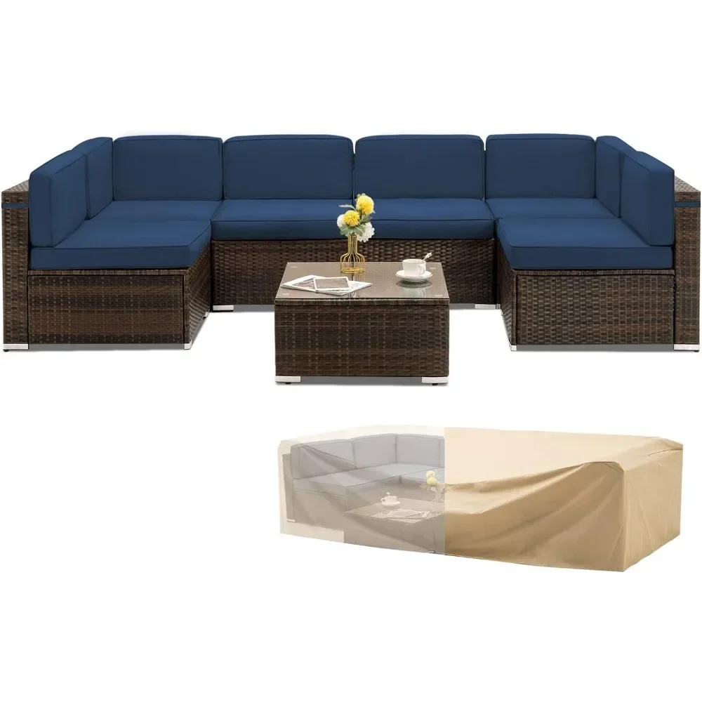 Xmsj Outdoor-Sofa garnituren, mit Glas-Couch tisch für Garten-Hinterhof deck, 7-teilige Outdoor-Gartens ofa garnitur